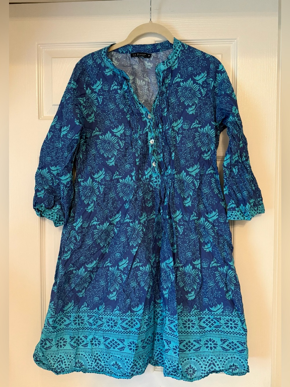 La Plage Blue Floral Tunic Dress size medium